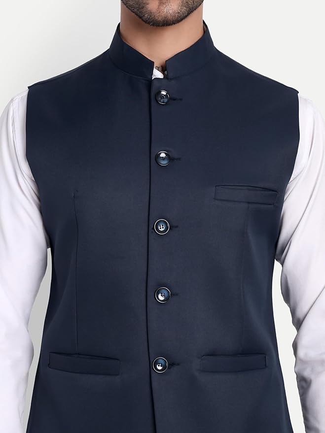 Men’s Nehru Jacket / Bandi Modi Koti | Cotton Blend Sleeveless Ethnic Waistcoat - Image 2