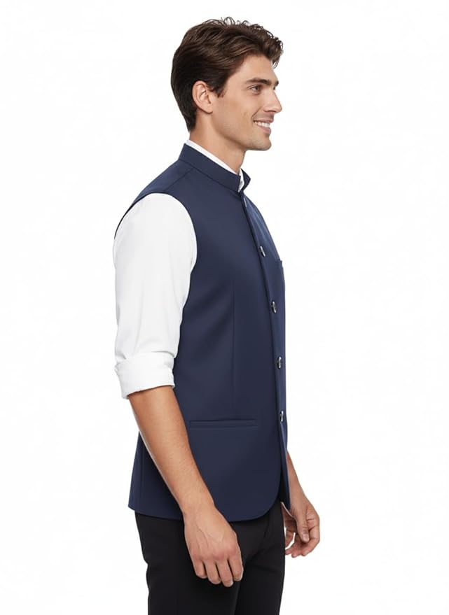 Men’s Nehru Jacket / Bandi Modi Koti | Cotton Blend Sleeveless Ethnic Waistcoat - Image 3