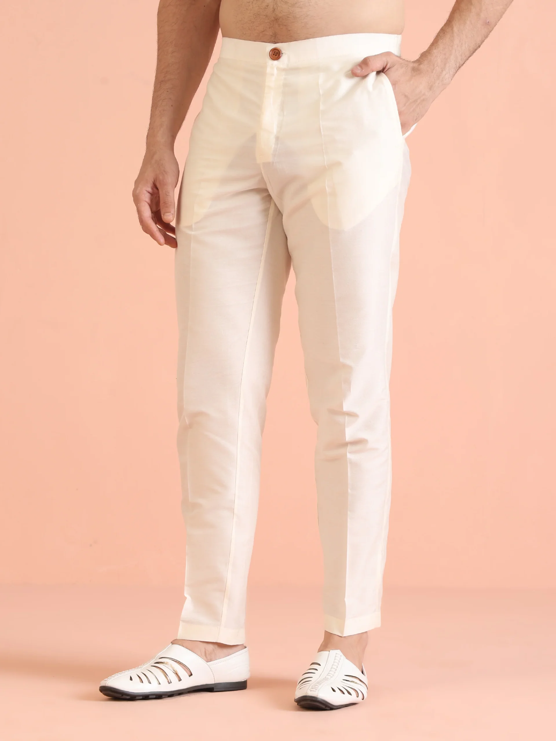 Men’s Multi Color Printed Kurta Set with White Trousers | Cotton Blend Regular Fit - Image 7