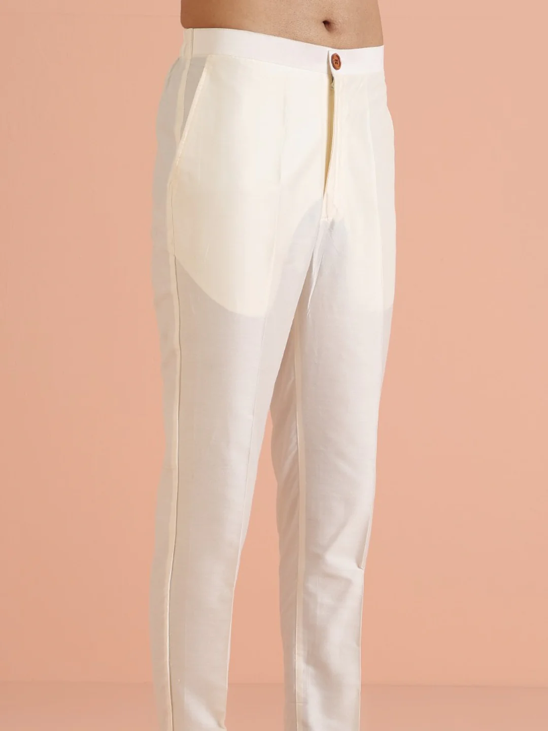 Men’s Cream Silk Blend Embroidered Kurta Jacket Set with Churidar | Regular Fit Ethnic Wear - Image 2