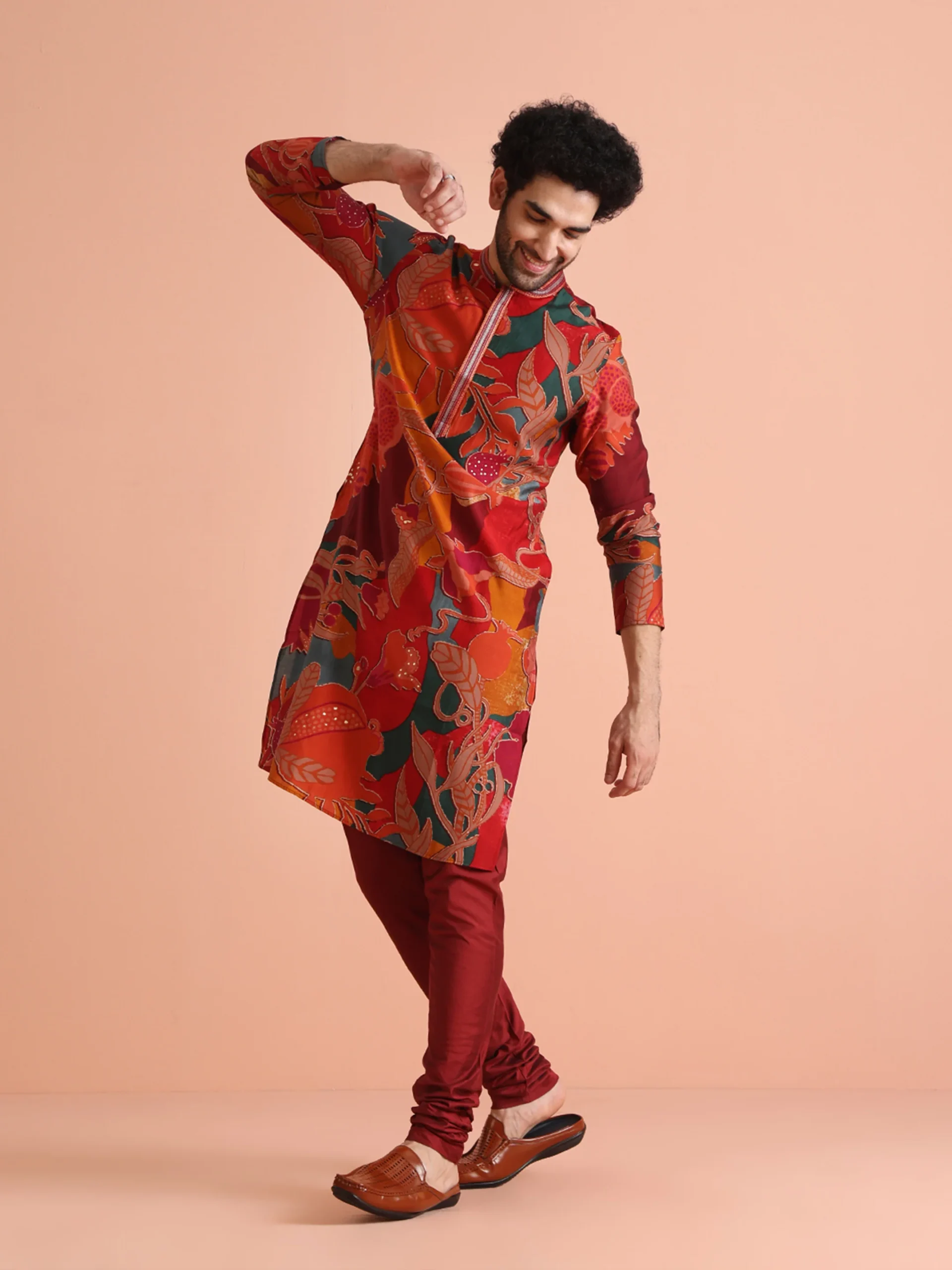 Men’s Multi Color Printed Long Kurta | Cotton Blend Regular Fit Ethnic Wear - Image 3