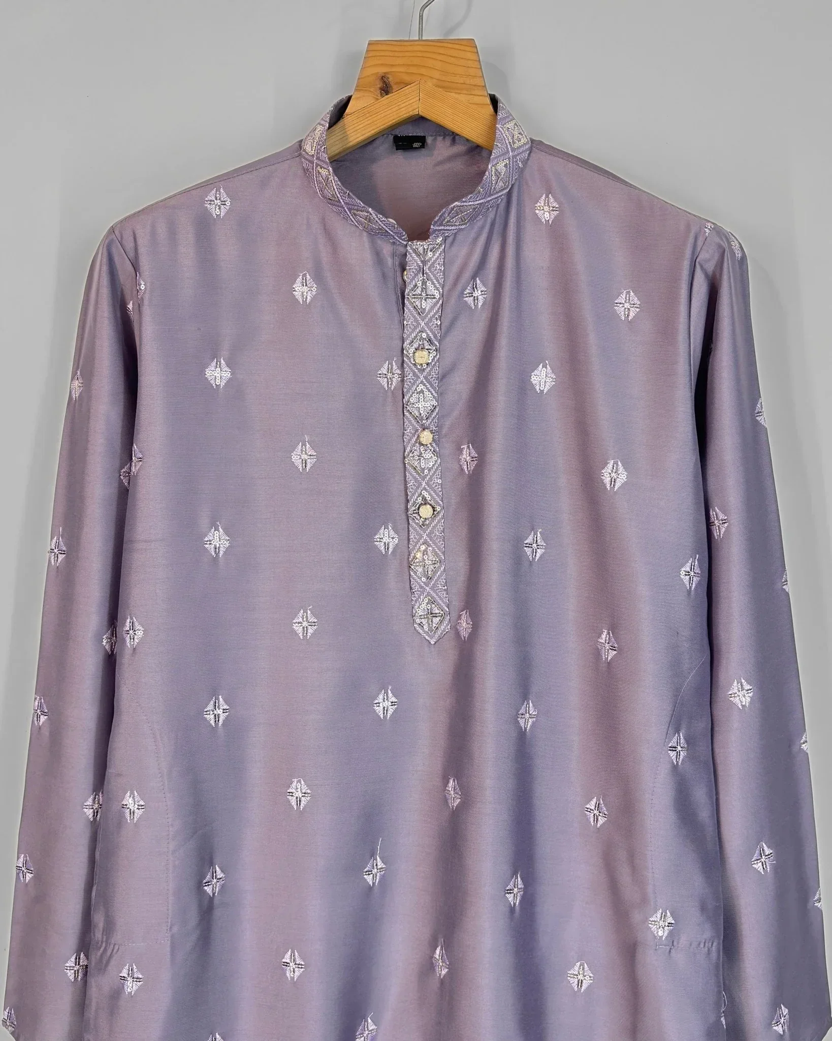 Men’s Lavender Embroidered Long Kurta Pajama Set | Designer Ethnic Wear