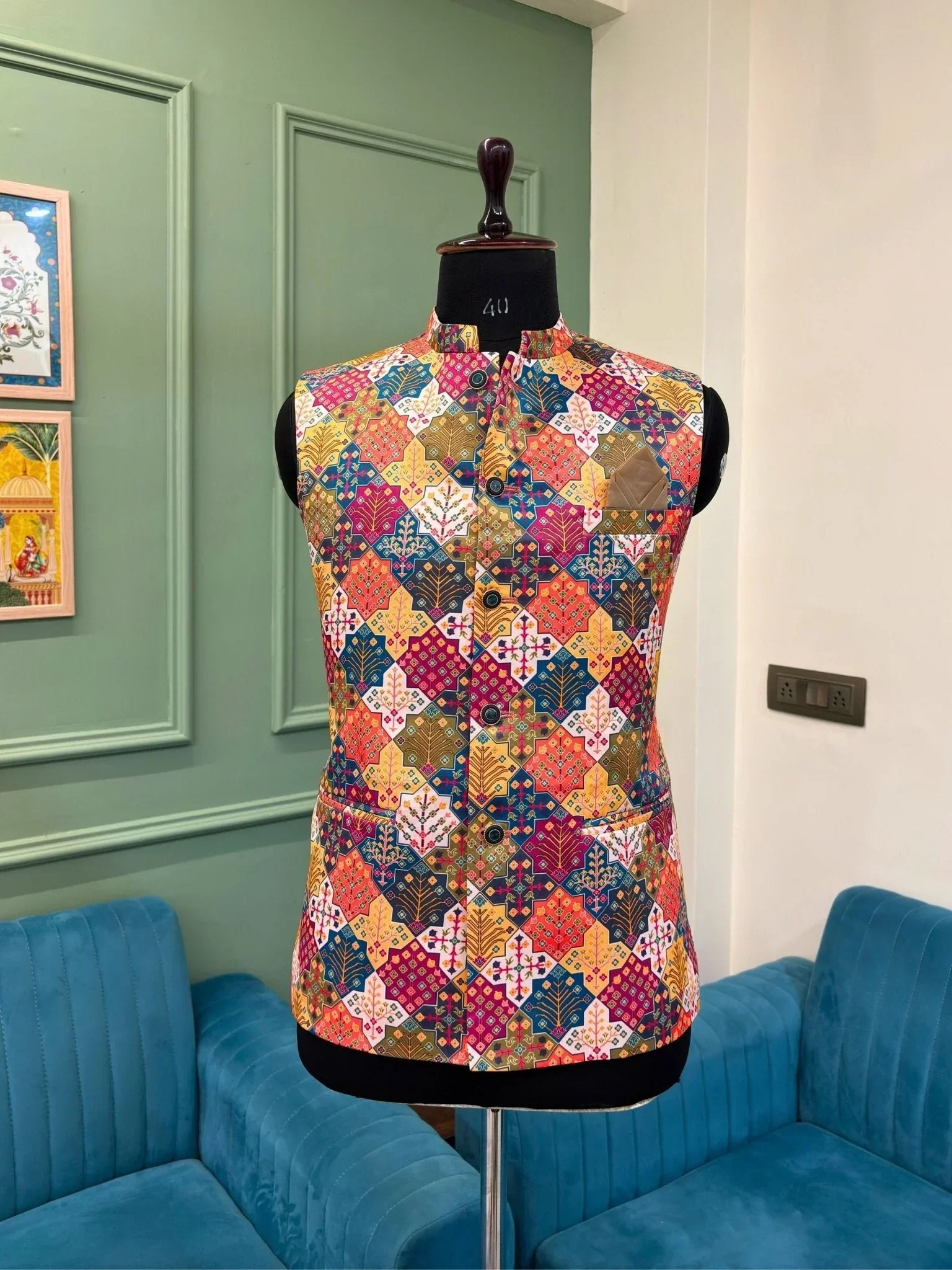 Modern Elegance Men’s Printed Nehru Jacket | Cotton Satin Ethnic Modi Jacket