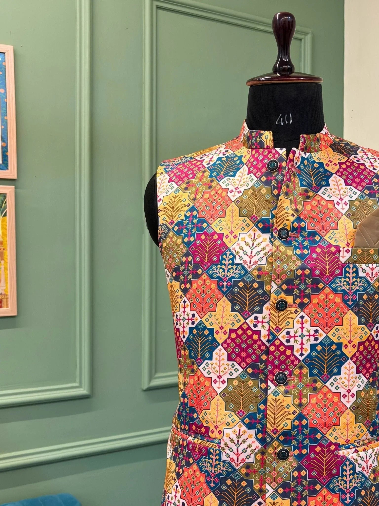 Modern Elegance Men’s Printed Nehru Jacket | Cotton Satin Ethnic Modi Jacket - Image 4