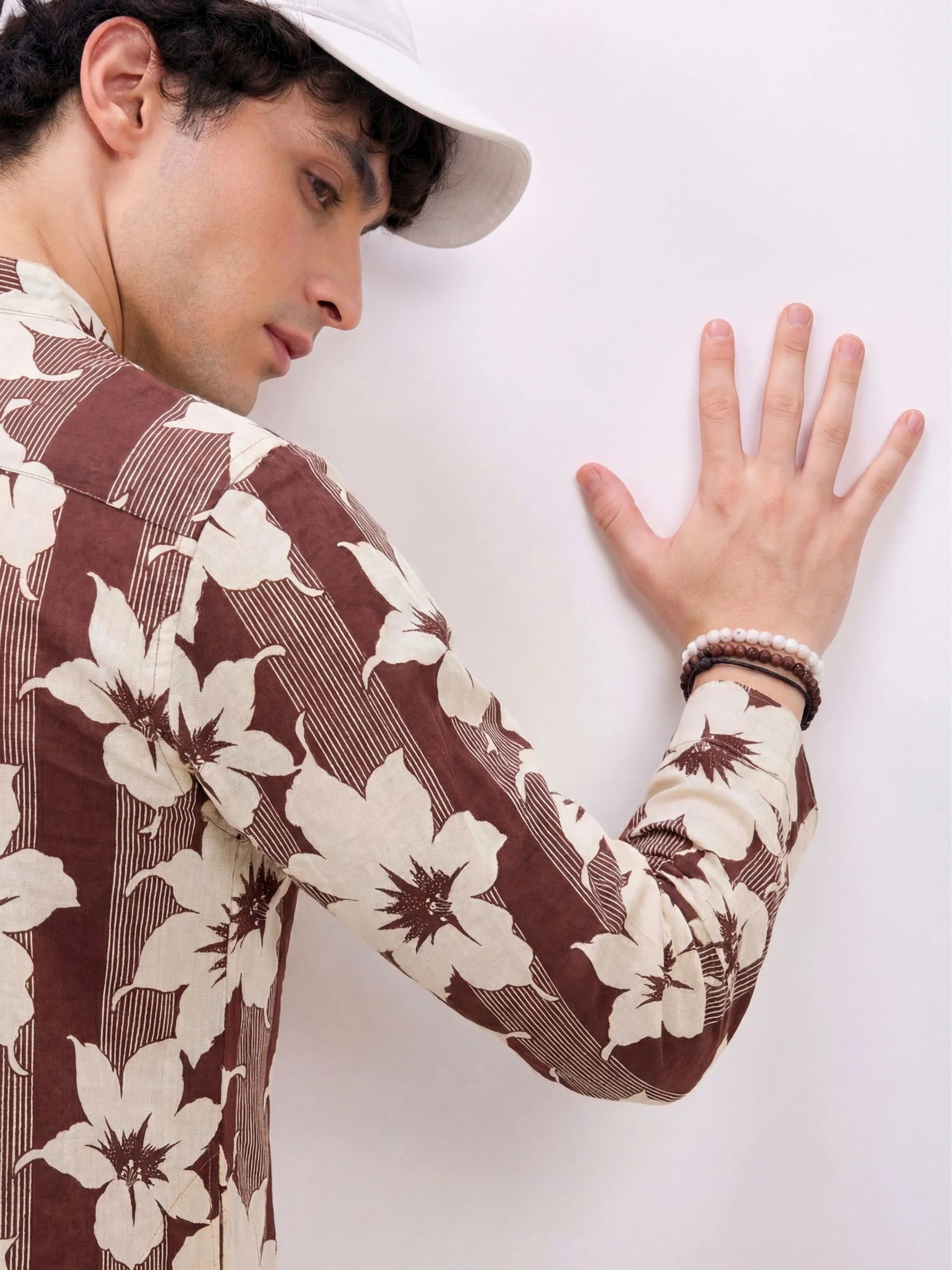 Tropical Bliss Men’s Brown Floral Printed Short Kurta | 100% Sanganeri Cotton Casual Wear - Image 3
