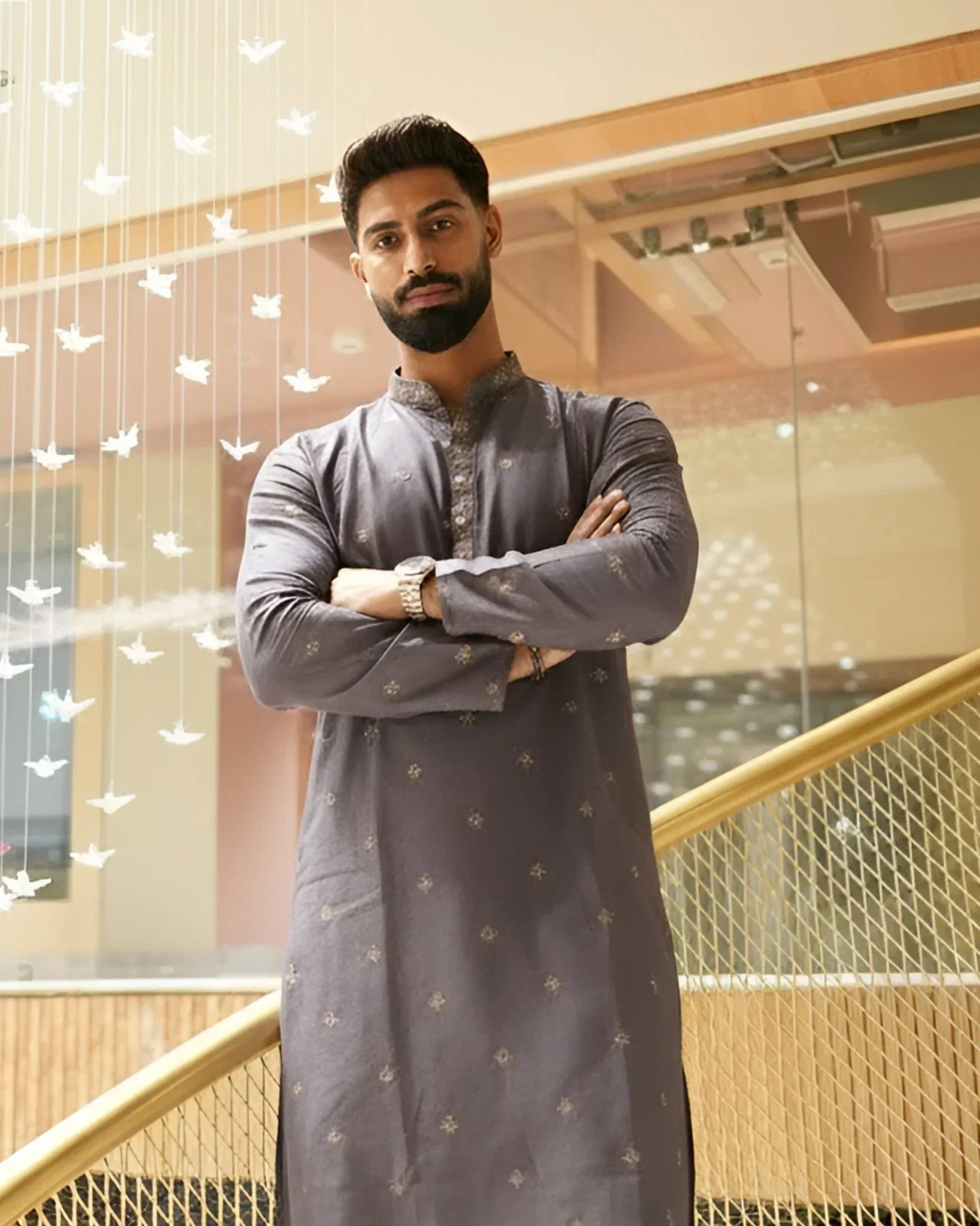 Men’s Lavender Embroidered Long Kurta Pajama Set | Designer Ethnic Wear - Image 4