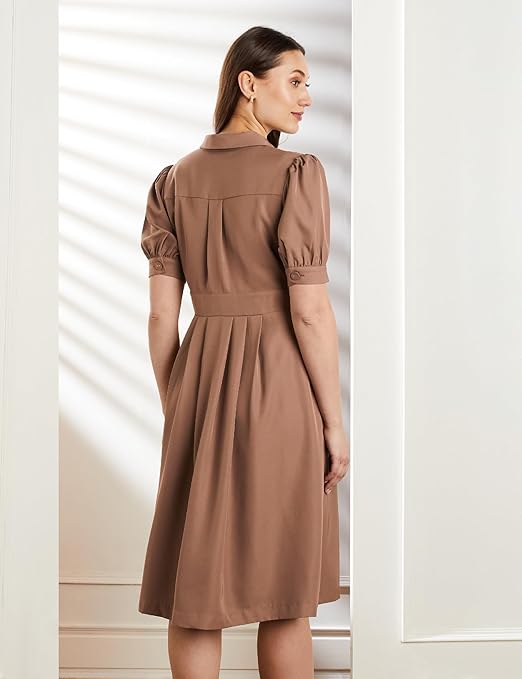 Women's Plus Size Taupe Fit & Flare Midi Wrap Dress - Image 3