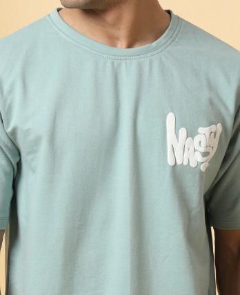 Unisex Oversized Drop-Shoulder Typography T-Shirt – Green/White/Black - Image 2