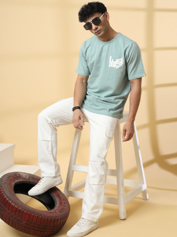 Unisex Oversized Drop-Shoulder Typography T-Shirt – Green/White/Black - Image 3