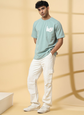 Unisex Oversized Drop-Shoulder Typography T-Shirt – Green/White/Black - Image 4