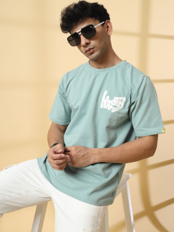 Unisex Oversized Drop-Shoulder Typography T-Shirt – Green/White/Black - Image 5