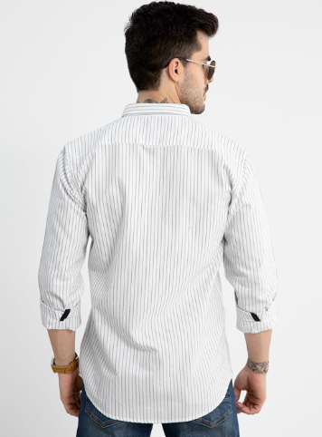 Men's Slim Fit Vertical Stripe Cotton Shirt – White - Image 2