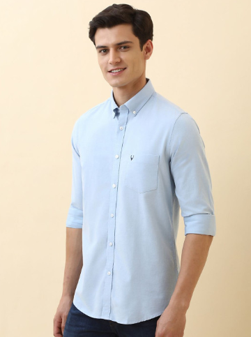 Men's Slim Fit Pure Cotton Casual Shirt – Solid Blue - Image 2