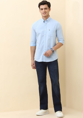 Men's Slim Fit Pure Cotton Casual Shirt – Solid Blue - Image 3