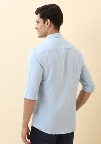 Men's Slim Fit Pure Cotton Casual Shirt – Solid Blue - Image 4