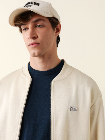 Men's Lightweight Cotton-Blend Bomber Jacket – Cream - Image 2