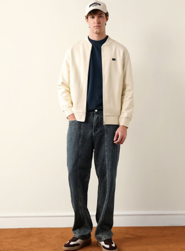 Men's Lightweight Cotton-Blend Bomber Jacket – Cream - Image 4