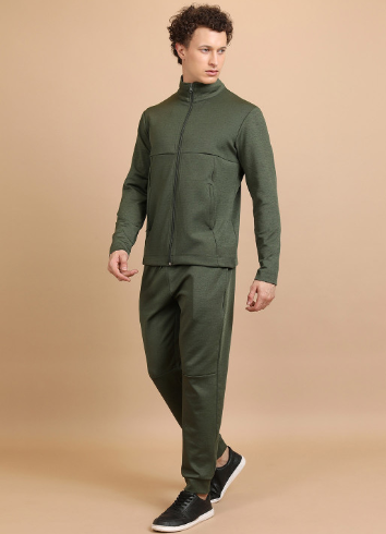 Men's Regular Fit 2-Piece Active Tracksuit – Solid Green - Image 3