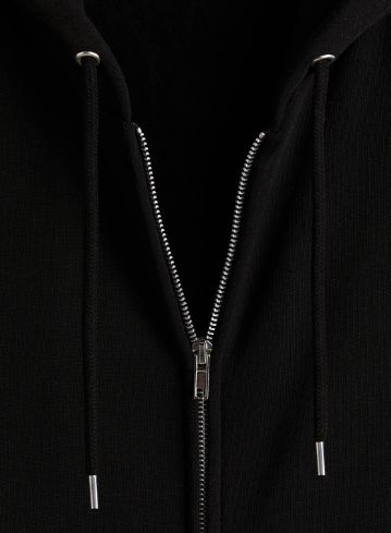 Men's Midweight Zip-Up Cotton-Blend Hoodie – Black - Image 3