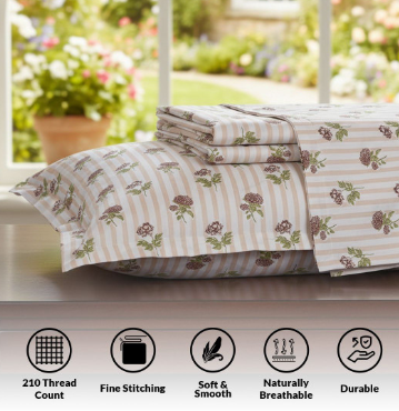 3-Piece Fine Floral Queen Flat Bedsheet Set (210 TC) – White - Image 3