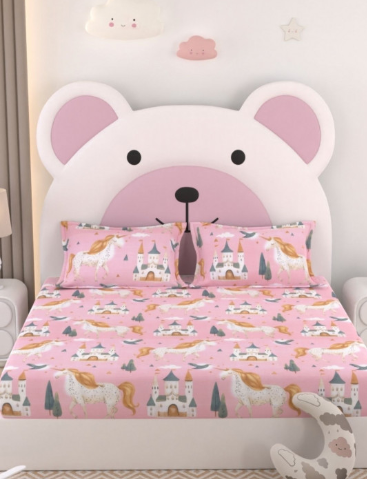 3-Piece Superfine Cotton Flat Bedsheet Set (350 TC) – Playful Illustrated Print - Image 2