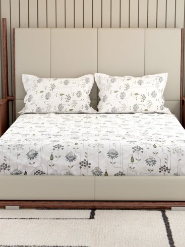 3-Piece Superfine Floral King Fitted Bedsheet Set (180 TC) – White & Green - Image 3