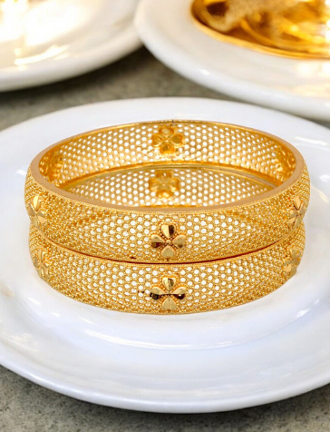 Set of 2 18KT Gold-Plated Floral Enamel Bangles - Image 2