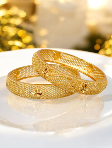 Set of 2 18KT Gold-Plated Floral Enamel Bangles - Image 3