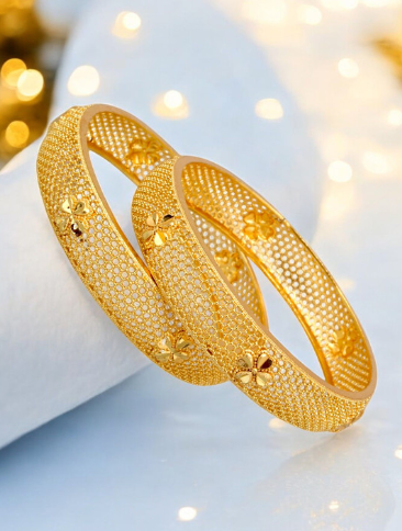 Set of 2 18KT Gold-Plated Floral Enamel Bangles - Image 4