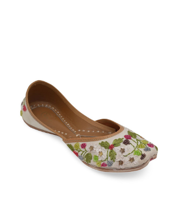 Multi-Color Embroidered Fabric Mojaris – White Base - Image 2