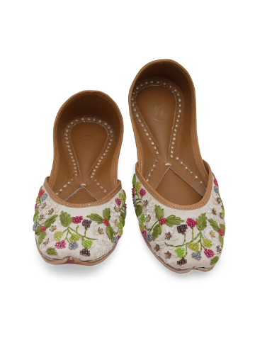Multi-Color Embroidered Fabric Mojaris – White Base - Image 3