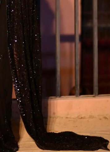 Black Sequinned Georgette Fusion Saree - Image 2