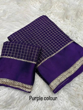 Purple Viscose Georgette Saree with Zari Woven Border - Image 4